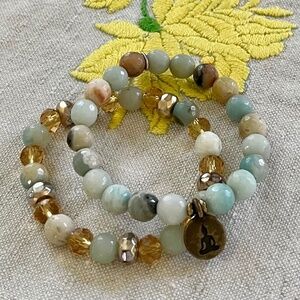 Bead Bracelets Set of 2, Amazonite AAA grade 8mm with mixed beads